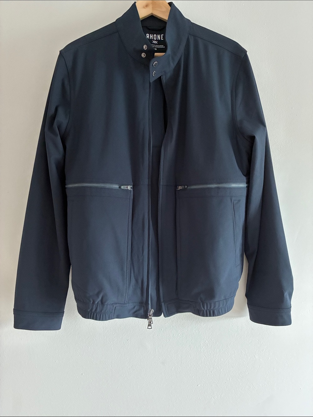 RHONE Navy Blue Men's Bomber Jacket with Zip Pockets
